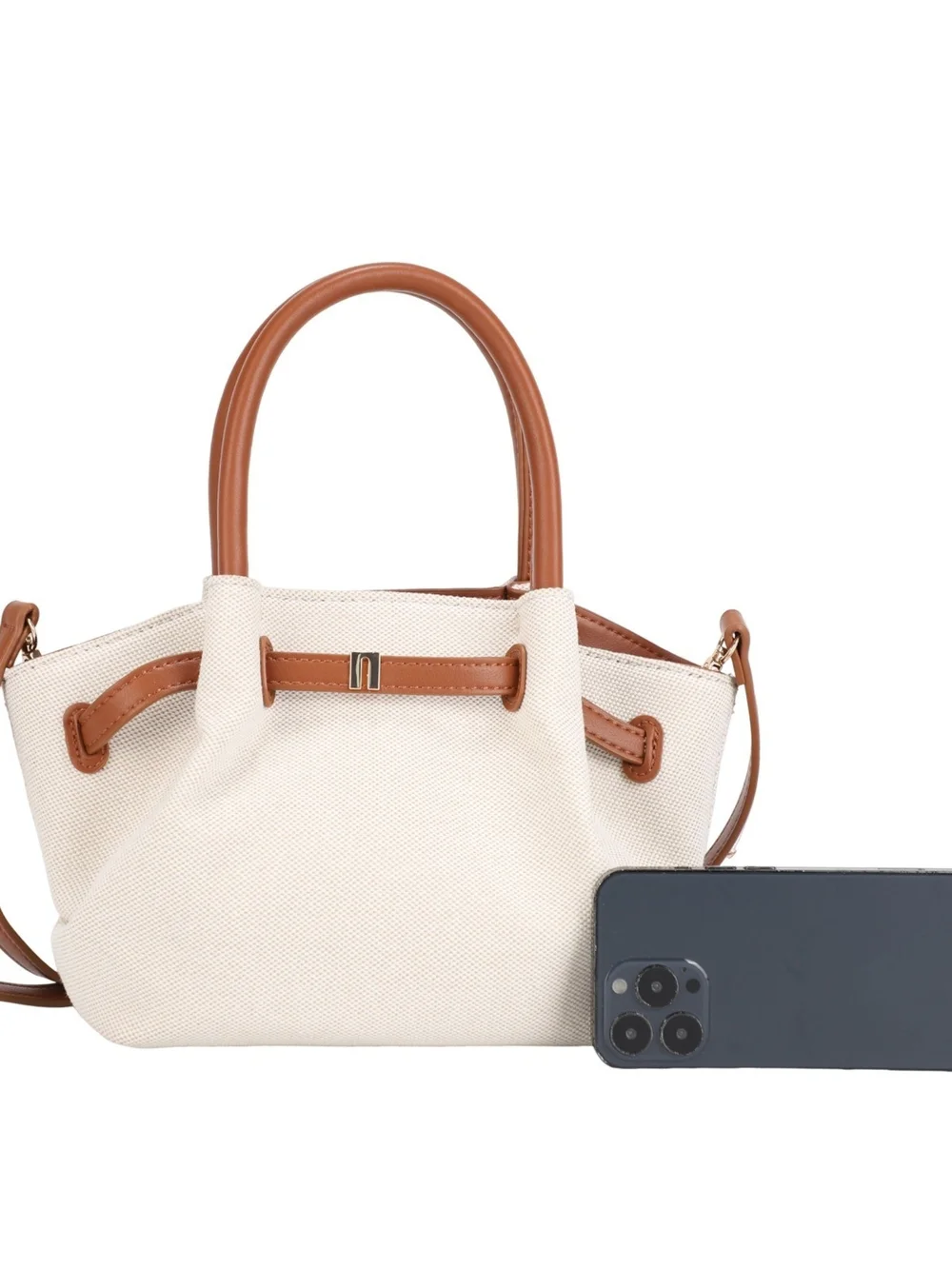 Canvas Mini Tote Bag with PU Leather Trim